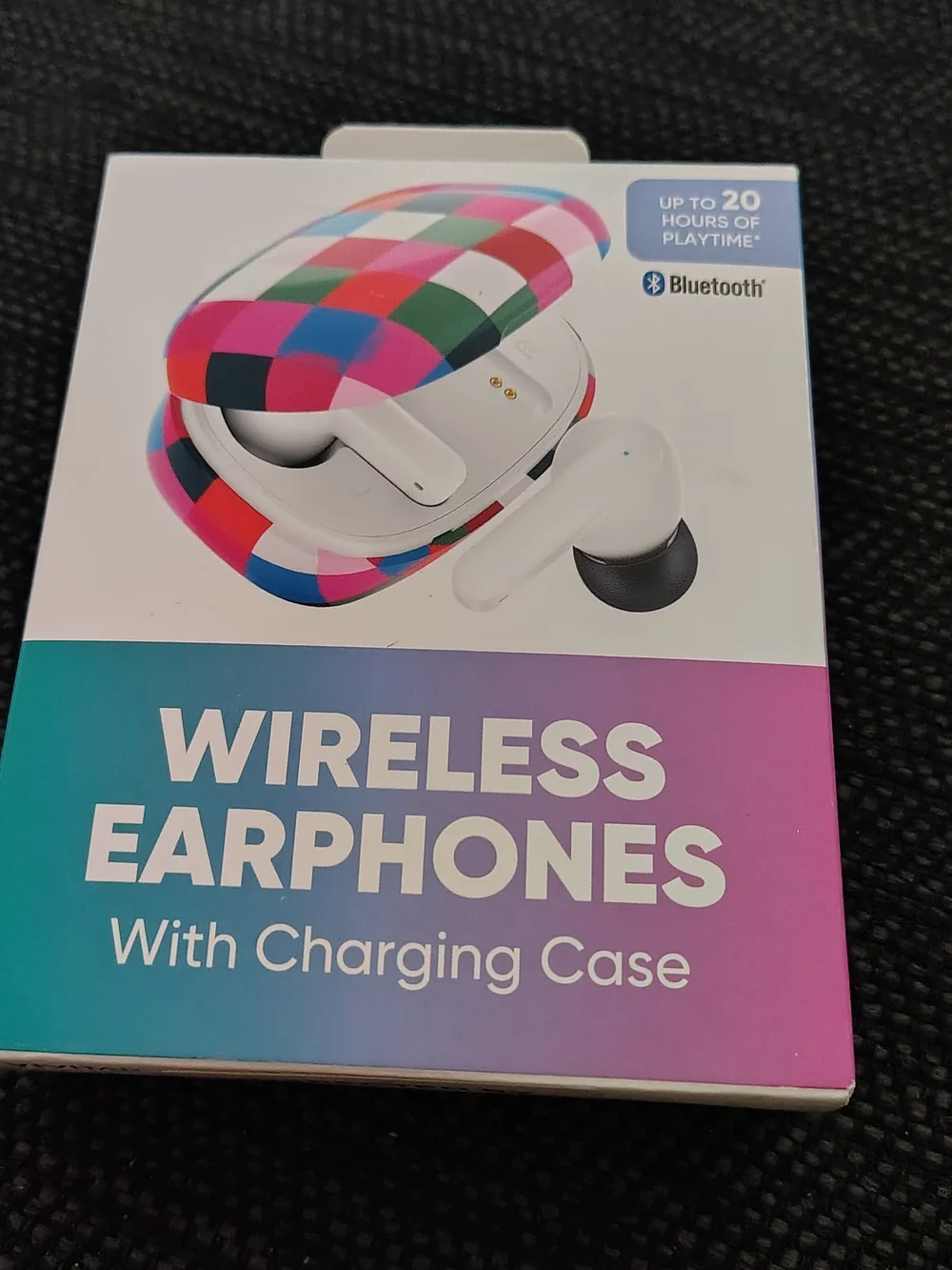 Wireless Earphones with Charging Case - White Earbuds & Multicolor Case